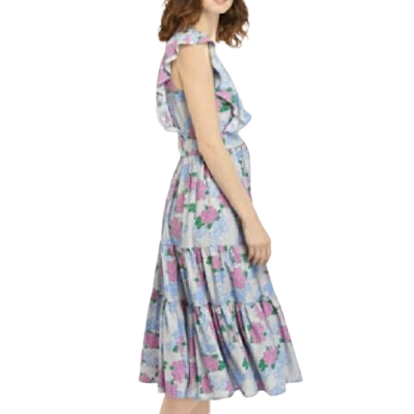 Crown & Ivy Womens Maxi Dress Size 10 Multicolor Floral Ruffle Sleeve V Neck NEW - Picture 3 of 16